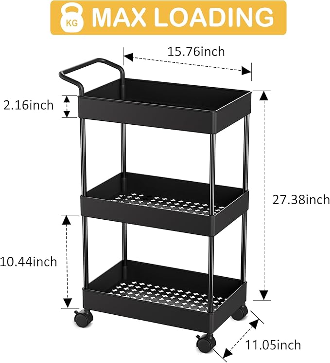 Diaper Caddy - Plastic Diaper Organizer for Nursery Essentials, Baby Organizers and Storage, Movable Cart for Changing Table & Crib, Baby Registry Search, Black