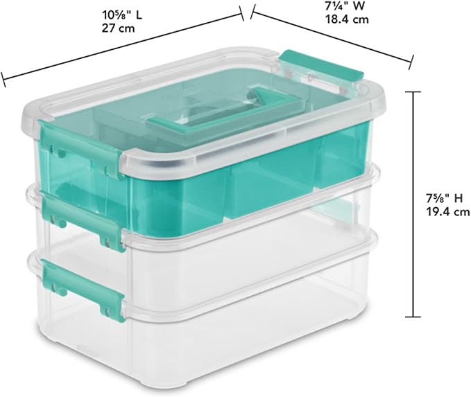 Sterilite 18 Pack Plastic Storage Box Container, 3 Layer, Stack and Carry, Clear/Blue