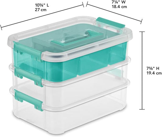 Sterilite 18 Pack Plastic Storage Box Container, 3 Layer, Stack and Carry, Clear/Blue