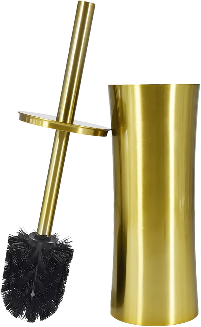 Stainless Steel Toilet Brush and Holder, Golden Toilet Cleaner Brush, Toilet Bowl Brush and Holder for Bathroom Storage Organization