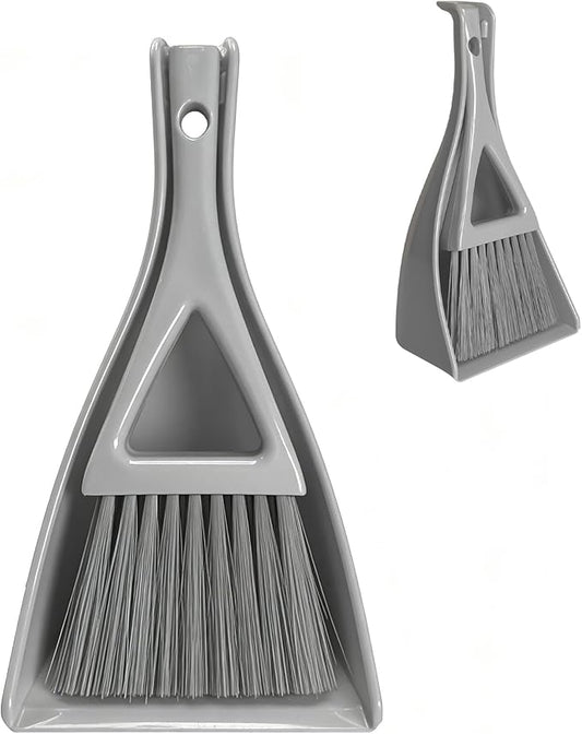 Dust Pan Broom Brush Dustpan -Mini Broom and Dustpan Combo Set, Handheld Sweeper Cleaning for Tables, Keyboards, Guinea Pig Cage, and Cat Litter, etc. (Grey)
