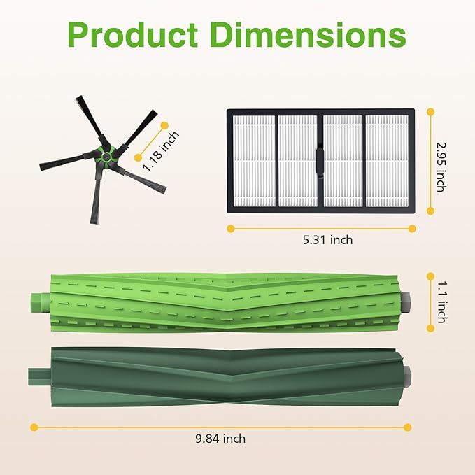 S9 Replacement Parts Accessories for iRobot Roomba S9(9150) S9+ S9 Plus (9550) S Series Vacuum Cleaner, 2 Set Rubber Roller Brush, 6 Filters, 6 Side Brush, 2 Tools, 18 Packs