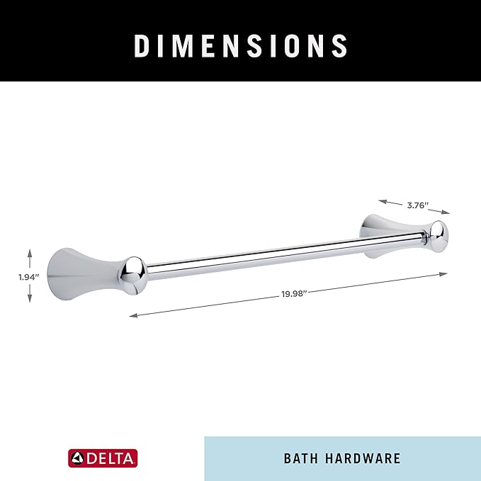 Delta Lahara (1-Pack) 18'' Towel Rack for Bathroom Polished Chrome Towel Bar for Bathroom Wall Towel Holder Rod Wall Mounted 73818