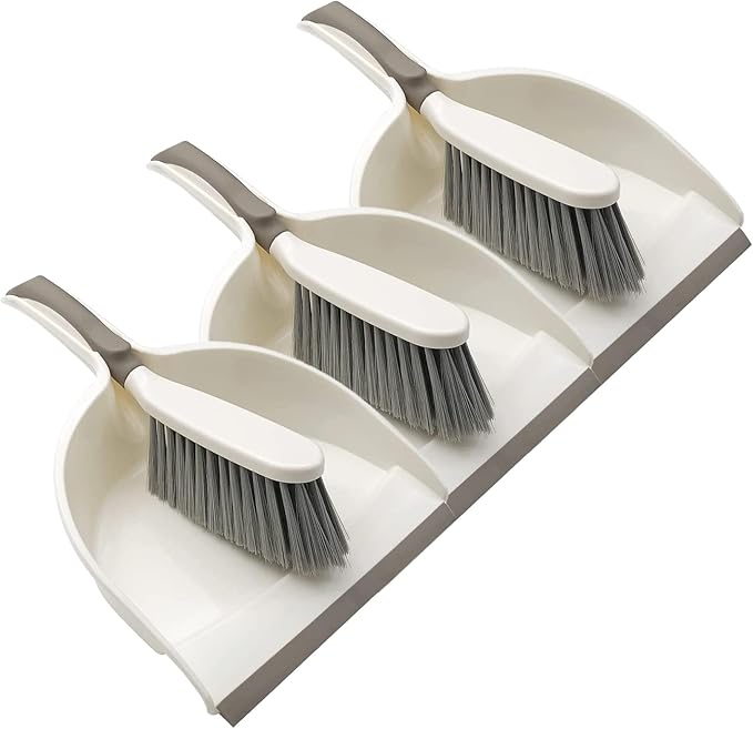 Dust Pan, Dustpan and Brush Set, Small Dust Pan and Brush Set, Hand Broom and Dustpan for Home, Handheld Angled Dust Pans and Brooms are Daily Cleaning Tools, 3 Pack Beige Brown