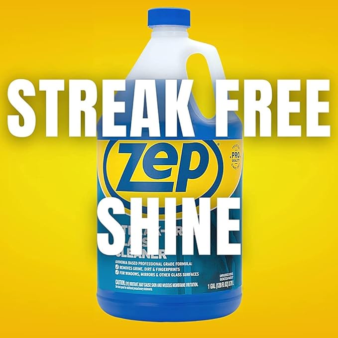 Zep Streak-Free Glass Cleaner 1 Gal (Case of 4) Professional Sprayer Bottle (Case of 12) - ZU1120128 - Ammonia Based Professional Grade Formula