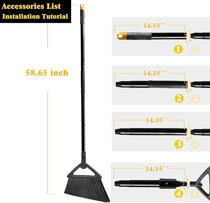 Outdoor Angle Broom Indoor,Upgraded Heavy Duty Commercial Brooms,Black Broom for Sweeping House,Restaurant,Kitchen,Garage,Courtyard