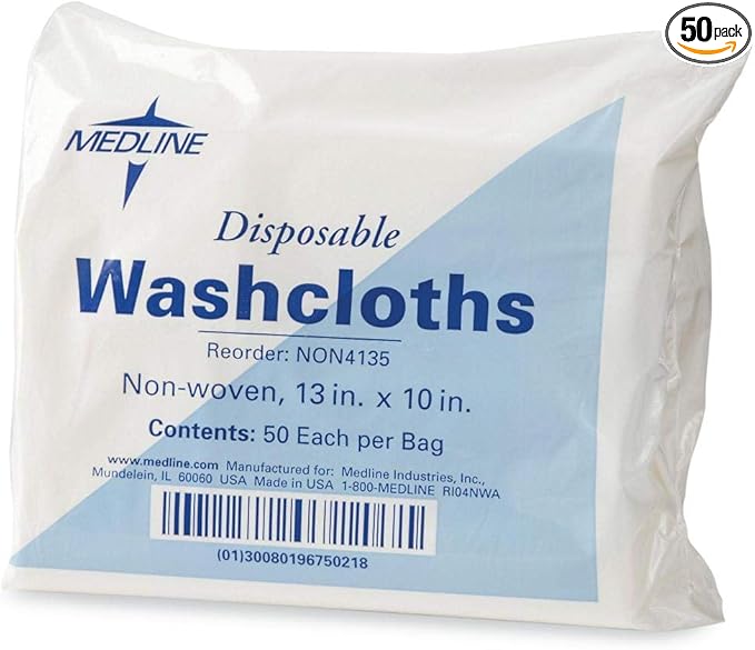 Medline Premium Disposable Washcloths, Soft yet Durable, Ideal for Nursery, Labor, Cleaning, 10 x 13 inches, Pack of 50