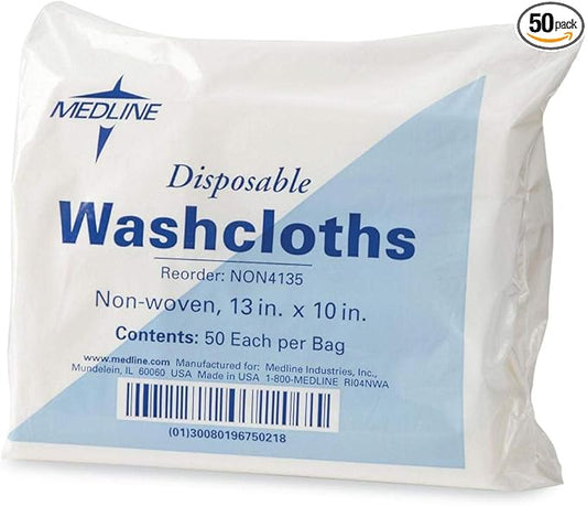 Medline Premium Disposable Washcloths, Soft yet Durable, Ideal for Nursery, Labor, Cleaning, 10 x 13 inches, Pack of 50