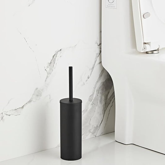Matte Black Toilet Brush and Holder Set - Stainless Steel Toilet Bowl Scrubber with Replaceable Head & Splash Guard