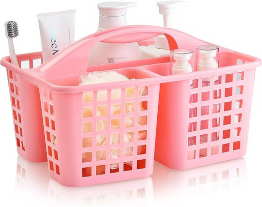 Haundry Plastic Shower Caddy Basket with 3 Compartments, Portable Divided Cleaning Supply Storage Organizer with Handle (Pink)