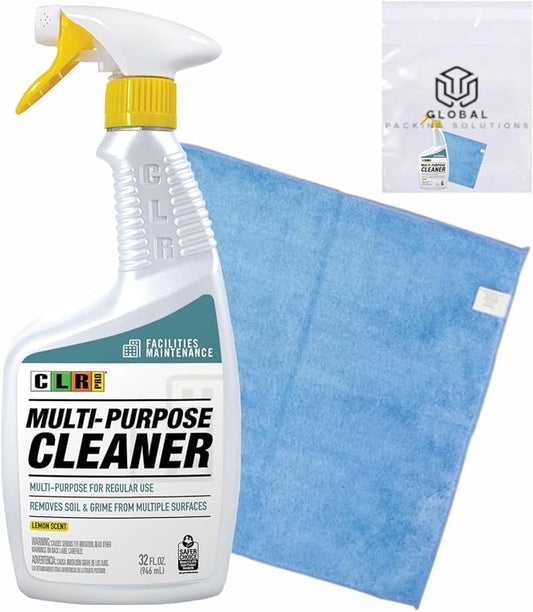 CLR PRO Multi-Purpose Cleaner, Lemon Scent, 32 Fl Oz bundled with Microfiber Cloth