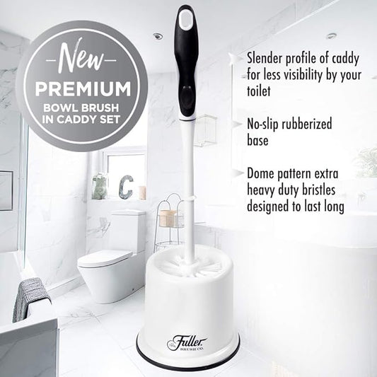 Fuller Brush Toilet Bowl Brush in Caddy Set – 16-Inch Long Handle Brush – Heavy Duty Dome Tufted Bristles, Rubberized Non-Slip Grip, Bathroom, Rim, Trap Cleaner (Pack of 4)