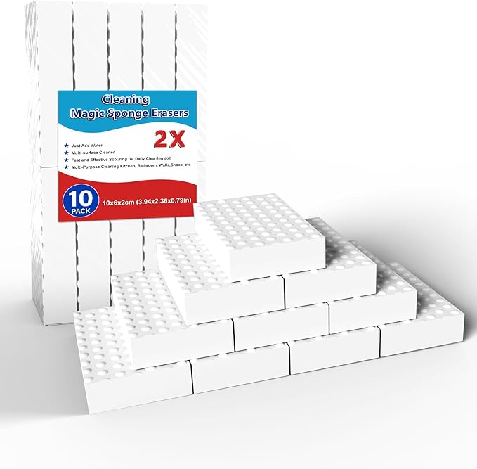 Magic Cleaning Erasers, Kitchen Sponge 10 Pack 2X Density Melamine Sponge Foam Pads, Multi-Functional Car Cleaning Supplies Cleaner for Kitchen, Bathroom, Shower, Window, Wall Cleaner