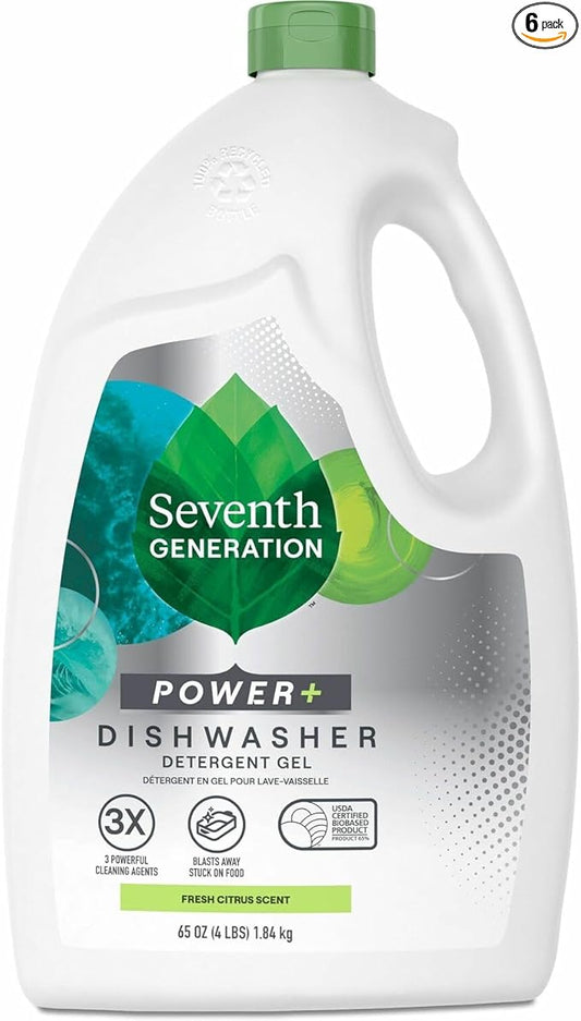 Seventh Generation 22929CT Natural Auto Dishwasher Gel, Ultra Power Plus, Fresh Citrus, 65 oz Bottle (Case of 6)