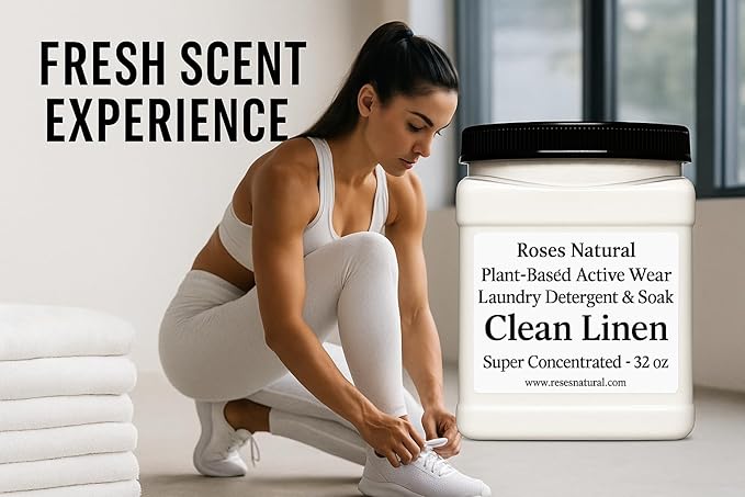 Active Wear Laundry Detergent & Soak – Plant-Based Sports Detergent for Gym Clothes, Leggings & Uniforms – Clean Linen Scent, Super Concentrated Powder
