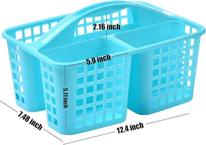 ALINK Plastic Shower Caddy Basket with Compartments, Portable Divided Cleaning Supply Storage Organizer with Handle for College Dorm Bathroom -Blue