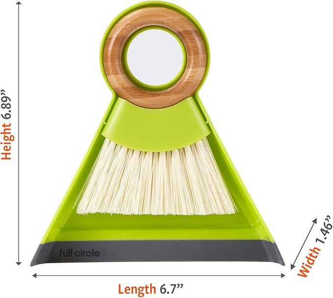 Full Circle Tiny Team Mini Brush & Dustpan Set - Compact, Countertop Cleaning, Kitchen, Desk, Crumbs - Green