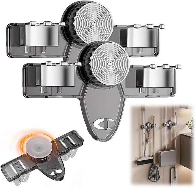 Broom Holder Mop Hanger, 2026 New No punching required Broom Hanger Organizer for Bathroom, Kitchen, Office，Utility Room，Laundry Room,Home Garden, Garage Storage and Organization Rack (2PCS Gray)