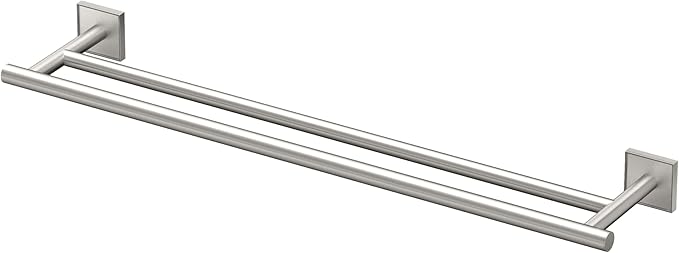 Gatco 5624 Mode Double Towel Bar, Satin Nickel/Wall Mounted 24 Inch Double Towel Holder Rack for Bathroom