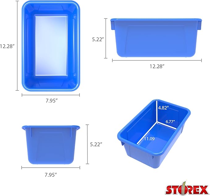 Storex Small Cubby Bins – Plastic Storage Containers for Classroom with Non-Snap Lid, 12.2 x 7.8 x 5.1 inches, Assorted Colors, (62406U05C) (Pack of 5)