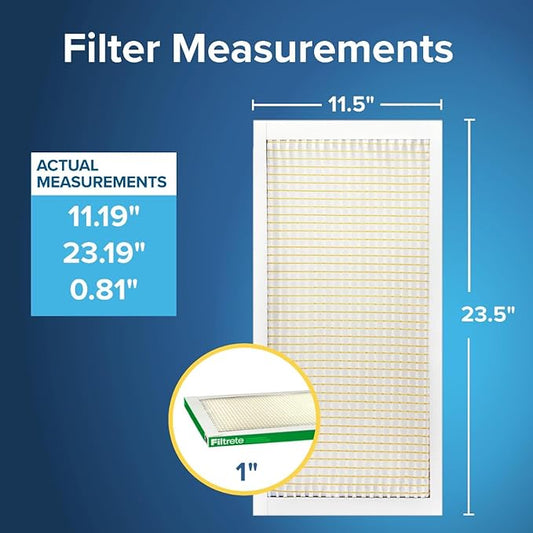 Filtrete 11.5x23.5x1 AC Furnace Air Filter, MERV 8, MPR 700, Tough on Pollen, Easy on Airflow, 3-Month Pleated 1-Inch Electrostatic Air Cleaning Filter, 4-Pack (Actual Size 11.19 x 23.19 x 0.81 in)
