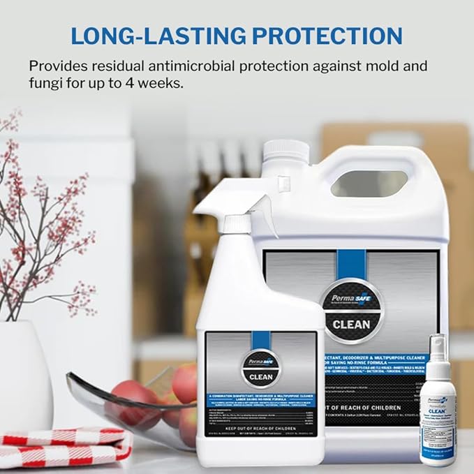 PermaSafe CLEAN 1-Step Disinfectant, Deodorizer & All-Purpose Cleaner; Soft, Hard & Food Surface Sanitizer; Kills 99.9% of Bacteria, Viruses, Molds, and Fungi - Child, Pet, Planet & All Surface Safe