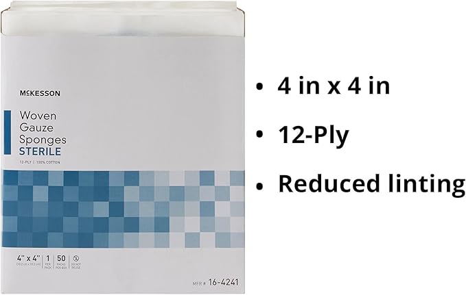 McKesson Woven Gauze Sponges, Sterile, 12-Ply, 100% Cotton, (4 X 4 Inch (1200 ct))