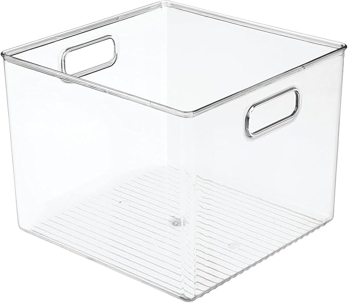 mDesign Plastic Modern Kitchen, Pantry Food Storage Container Bin w/ Handles - Cabinet, Fridge/Freezer, Countertop Organizer - Snacks/Drink/Appliances; Ligne Collection, Clear, 10x10x7.75 (Pack of 1)