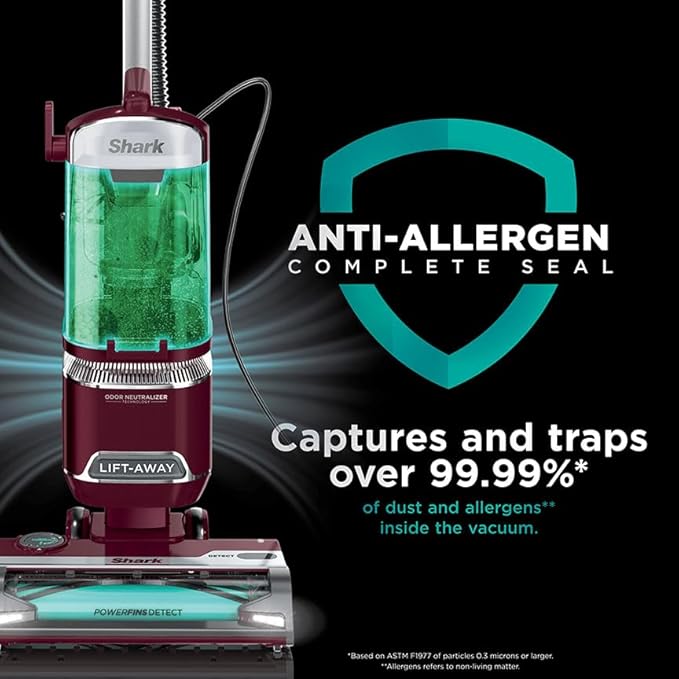 Shark DETECT Lift-Away Corded Upright Vacuum with Detect Technology, Self-Cleaning Brushroll for No Hair Wrap, Anti-Allergen Complete Seal, and Odor Neutralizer Technology, Burgundy, LA492
