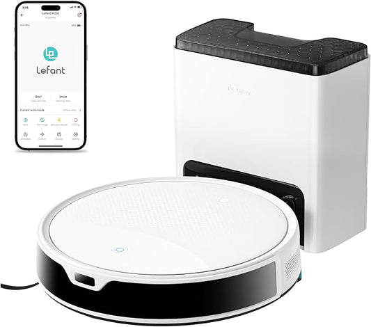 Lefant M350 Robot Vacuum and Mop Combo, 40-Day Self-Emptying, 190° PSD Obstacle Avoidance,6000Pa Suction，Quiet,Smart Navigation,Self-Charging, for Hard Floor, Carpet, Pet Hair,150 Min Runtime.White