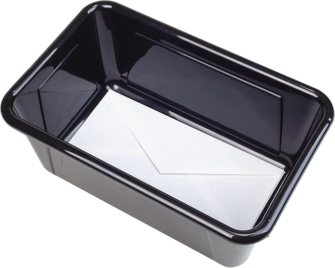 Storex Small Cubby Bins – Plastic Storage Containers for Classroom with Non-Snap Lid, 12.2 x 7.8 x 5.1 inches, Black, 5-Pack (62463U05C)