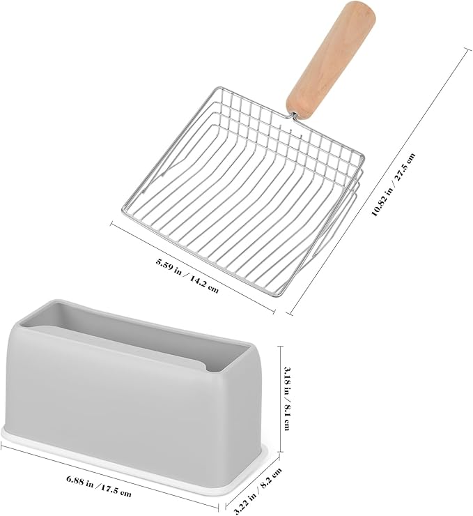 GANAZONO Metal Cat Litter Scoop Set with Holder Small Holes Sifter for Efficient Litter Cleaning Compact 6.9X5.5 Inch Durable Cat Scooper for Indoor Use