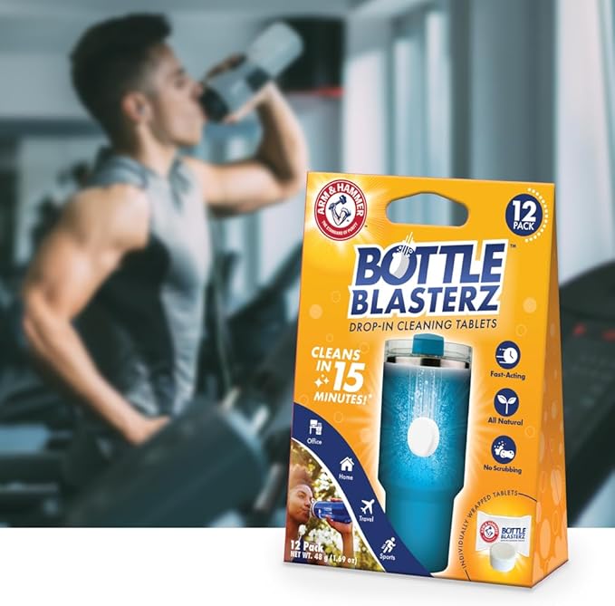 Arm & Hammer Bottle Blasterz - Drop-In Cleaning Tablets - Perfect for Water Bottles, Tumblers, and Coolers - All-Natural Ingredients, Eliminates Odors, Fast-Acting, Individually Packed (12 Count)