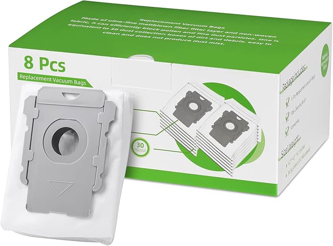 8 Pack Vacuum Bags for iRobot Roomba, Effective Dust Filtration, Compatible with i3+ i4+ i5+ i6+ j6+ i7+ j7+ i8+ J8+ J9+ s9+ 104 105 405 505 705 Combo & All Clean Base Auto Dirt Disposal bag