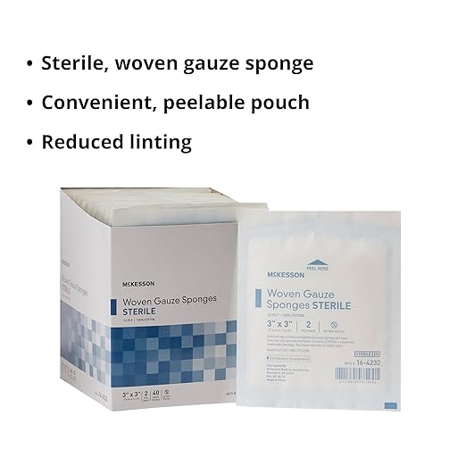 McKesson Woven Gauze Sponges, Sterile, 12-Ply, 100% Cotton, 3 in x 3 in, 40 per Pack, 30 Packs, 1200 Total