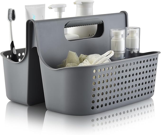 ALINK Portable Plastic Shower Caddy Basket, Large Cleaning Supply Tool Caddy Organizer Storage Tote with Handle for Bathroom, College, Garden, Cabinet, Dorm Essentials - Gray