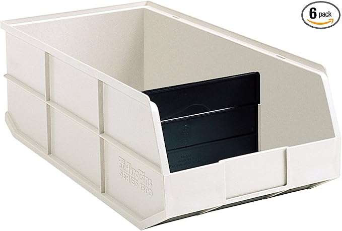 Akro-Mils 30358 1800 Series AkroBin Plastic Stacking Storage Bin, (20-1/2-Inch L x 11-Inch W x 7-Inch H), Beige, (6-Pack)