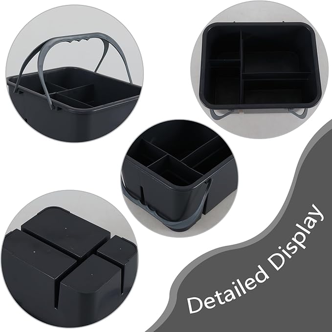 Plastic Divided Caddy Organizer with Handle, 4-Compartment Plastic Cleaning Caddy, Drak Gray