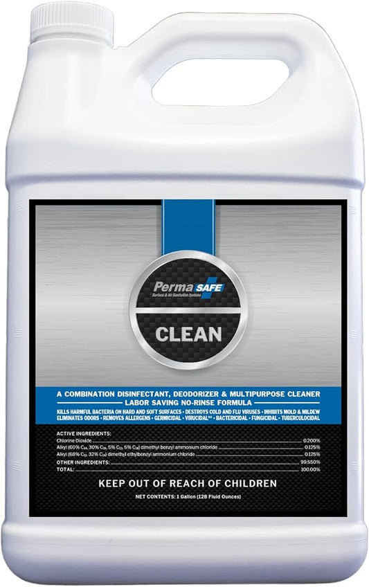 PermaSafe CLEAN 1-Step Disinfectant, Deodorizer & All-Purpose Cleaner; Soft, Hard & Food Surface Sanitizer; Kills 99.9% of Bacteria, Viruses, Molds, and Fungi - Child, Pet, Planet & All Surface Safe