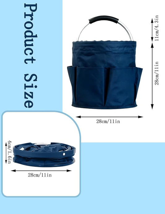 Cleaning Caddy with Handle, Cleaning Products Organiser, Foldable Storage Basket, Large Supply Organiser 17L with 6 Pockets, Portable Cleaning Caddy for Home & Garden (Dark Blue)