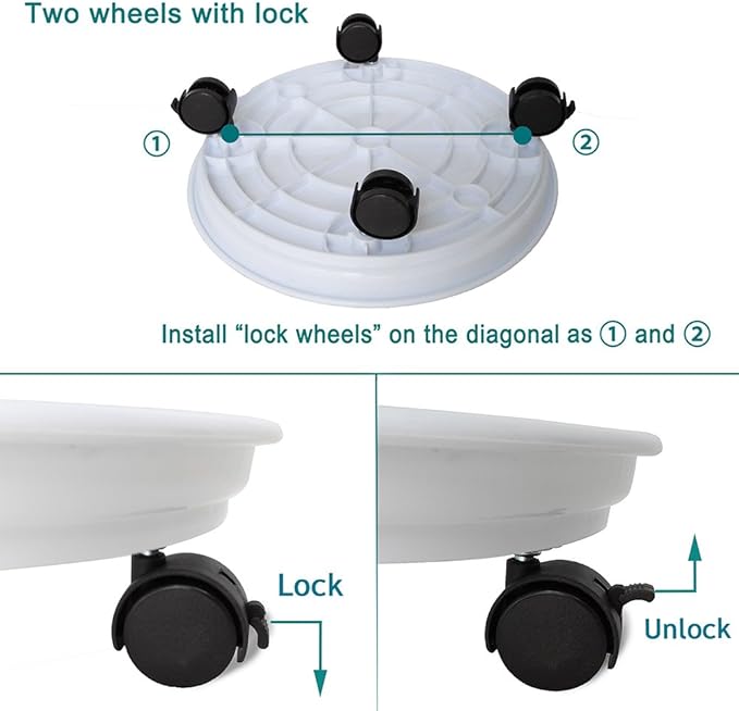 2 Pack of Plant Stand Rolling Caddy with Wheels, Movable Flower Plant Pot Pallet, Indoor Outdoor Planter Tray Dolly, White