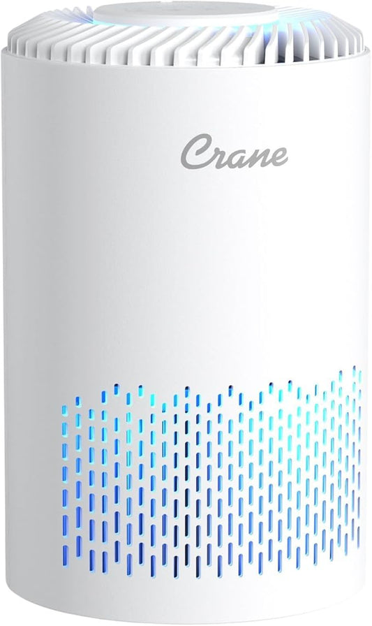 Crane True HEPA Air Purifier for Home, Bedroom, and Dorm Room, Up To 150 Sq Ft Small Air Purifier for Dust, Smoke, Dander, Bedroom Essentials, Features 4-8 Hour Timer, Night Light, Aroma Tray