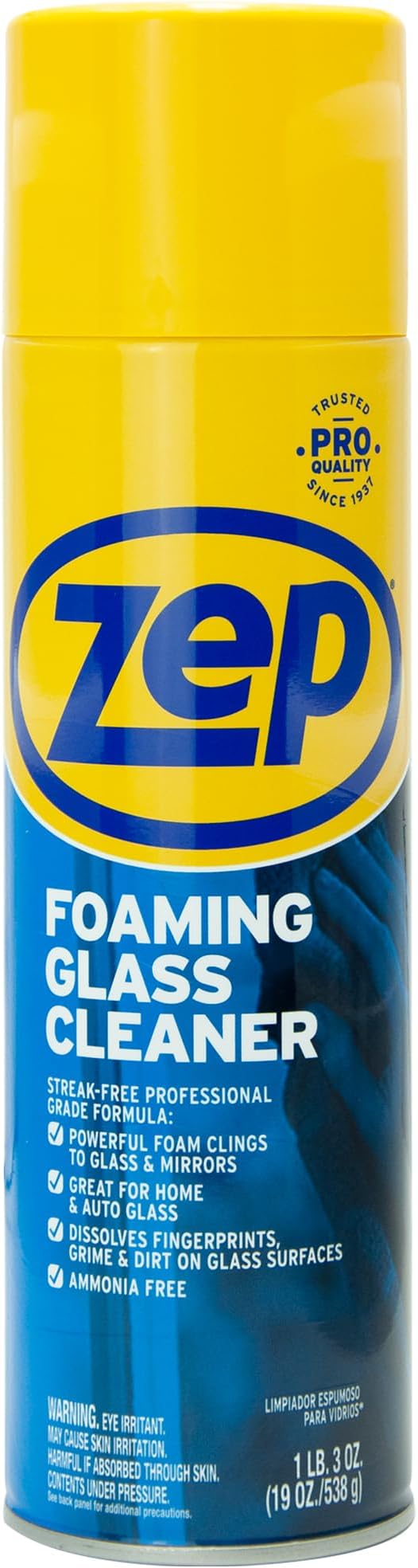 Zep Foaming Glass and Plexiglass Cleaner - 19 oz (Case of 4) ZUFGC19 - Foaming Formula Clings to Vertical Surfaces. Trusted by Pros