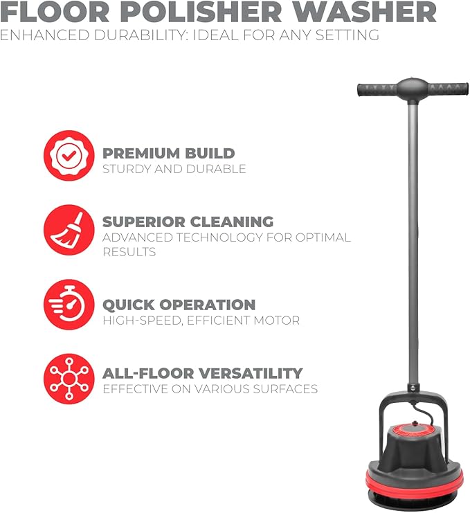 XtremepowerUS 10" Heavy Duty Commercial Pad Polisher Orbiter Hard Floor Buff Cleaner Machine, Wide Cleaning Path Floor Cleaning, 39ft Cord