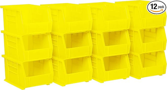 Akro-Mils 30237 AkroBins Plastic Storage Bins, Space-Saving Stackable Bins for Garage, Pantry, Craft Organization, 9" x 6" x 5", Yellow, 12-Pack