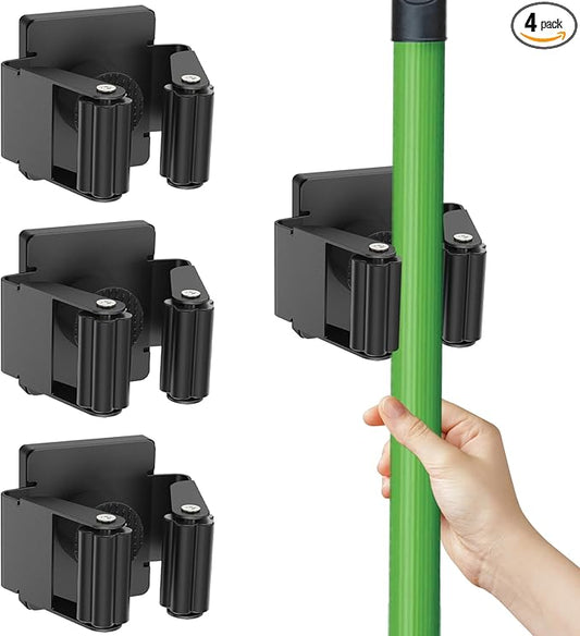 4 Pack Strong Magnetic Mop Broom Holder, Heavy Duty Magnetic Broom Mop Hanger for Cleaning Tools, Wall Mounted Mop Broom Holder for Laundry Garage Kitchen Workshops Shed
