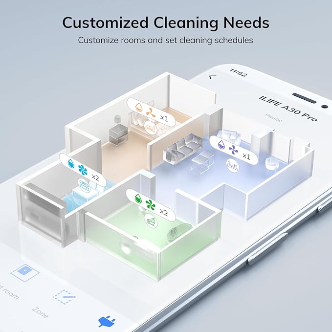 ILIFE A30 Pro Robot Vacuum and Mop, Self Emptying Station for 60 Days, 5000Pa Suction, LiDAR Navigation, No-Go Zones, 2.4G WiFi/App/Alexa/Remote Control, Clean Hard Floors to Medium-Pile Carpet, 110V