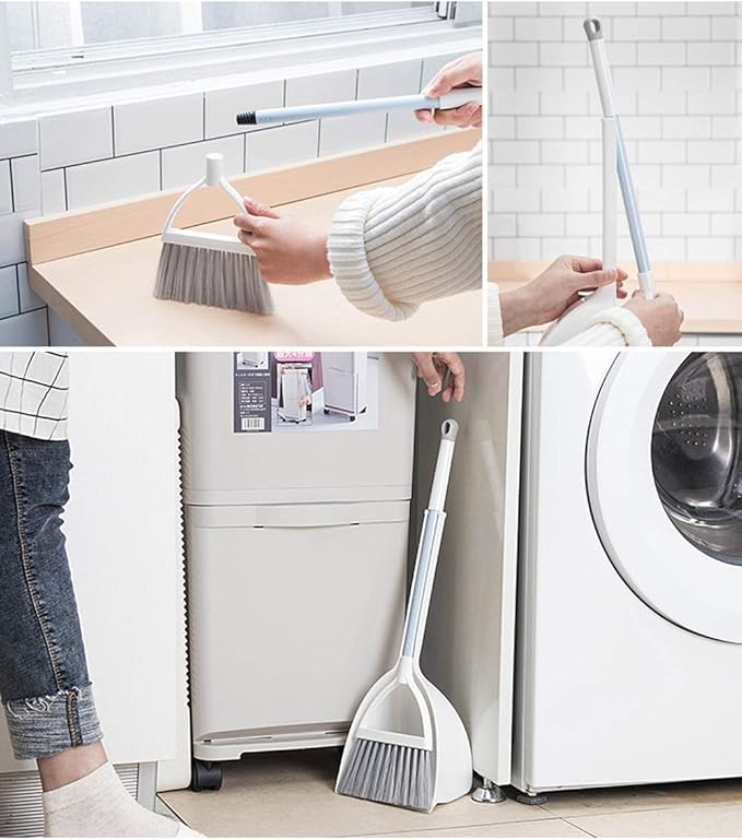 Mini Broom and Dustpan, Home Kitchen Sweeping for Kids(White+Blue)