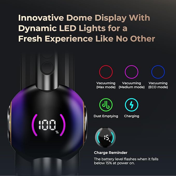 JIGOO Cordless Vacuum Cleaner 33Kpa 480W Ultra Strong Suction Stick Vacuum Cordless Rechargeable 55 Minutes Runtime with LED Headlight Portable Vacuum Cleaner for Floors, Pet Hair (V700)