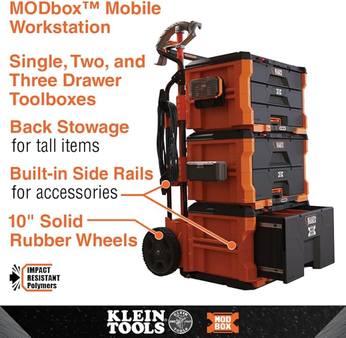 Klein Tools 54823MB MODbox 3-Drawer Tool Box Organizer, Heavy-Duty Tool Storage, Stackable Module, 50-Pound Capacity